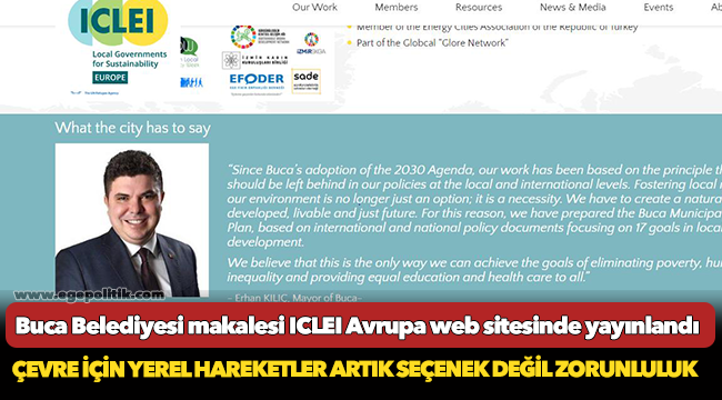 Buca Belediyesi makalesi ICLEI Avrupa web sitesinde yayınlandı