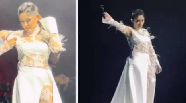 Melek Mosso İranlı kadınlar için sahnede saçlarını kesti