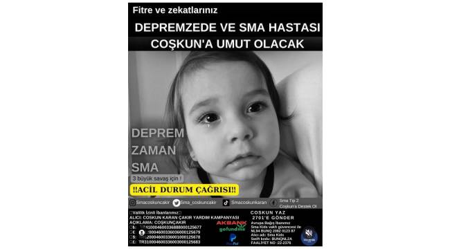 Depremzede aile şimdi de  SMA ile boğuşuyor