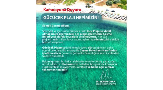 Başkan Oran, "Gücücek Plajı hepimizin"