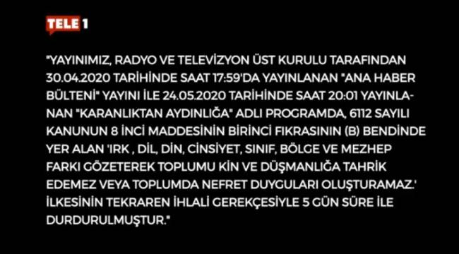 RTÜK istedi, mahkeme karar verdi: TELE1 yedi gün karartılacak