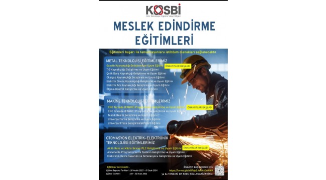 KOSBİ Meslek Edindirme Eğitimleri Başlıyor