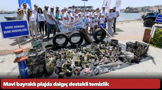 Mavi bayraklı plajda dalgıç destekli temizlik