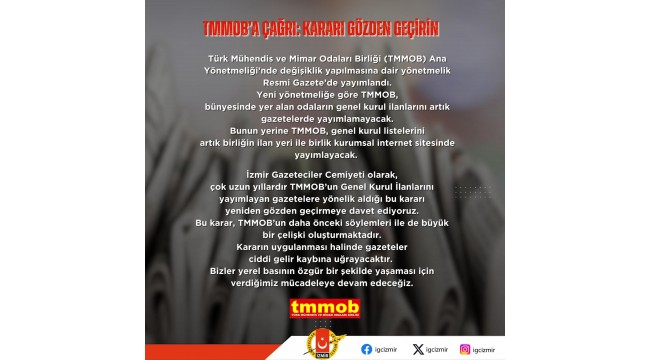 TMMOB’a çağrı; Kararı gözden geçirin