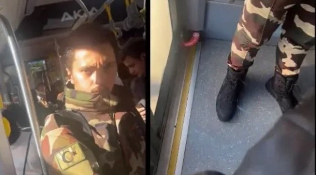 Metrobüste askeri kamuflajla görüntülenen kişi gözaltına alındı
