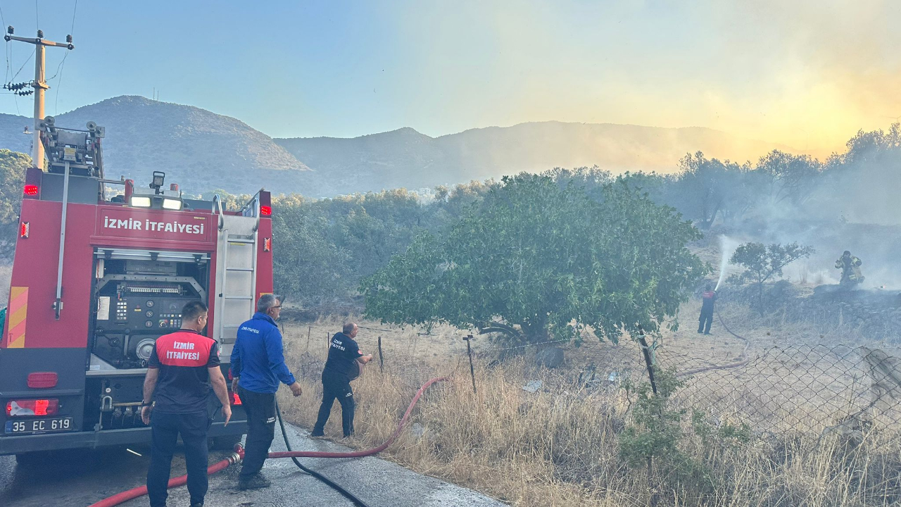 İzmir İtfaiyesi Dikili’deki yangına müdahale ediyor