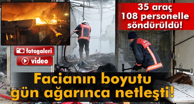 250 iş yerinin küle döndüğü yangına 35 araç müdahale etti