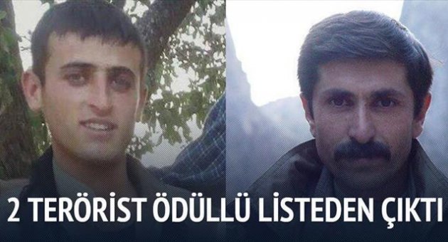 Öldürülen 2 terörist ödüllü listeden çıktı