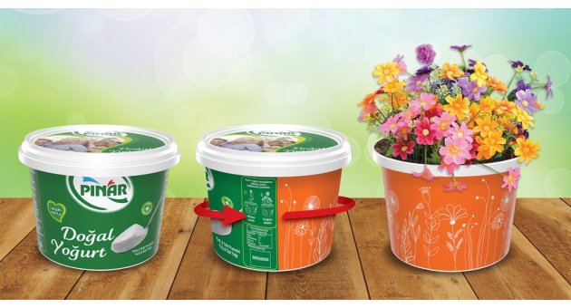 Pınar Doğal Yoğurt ambalajları saksıya dönüşüyor