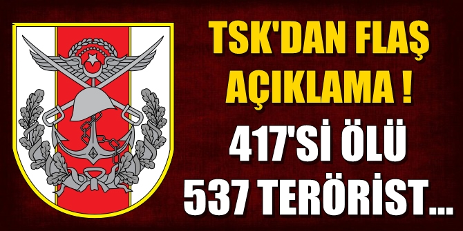 TSK'dan flaş açıklama! 417'si ölü 537 terörist...