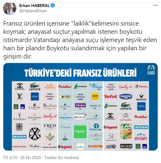 AKP' li başkanın laiklik karşıtı paylaşımına MHP' li Haberal da tepki gösterdi