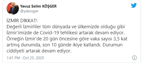İzmir Valisi Köşger' den kritik açıklama