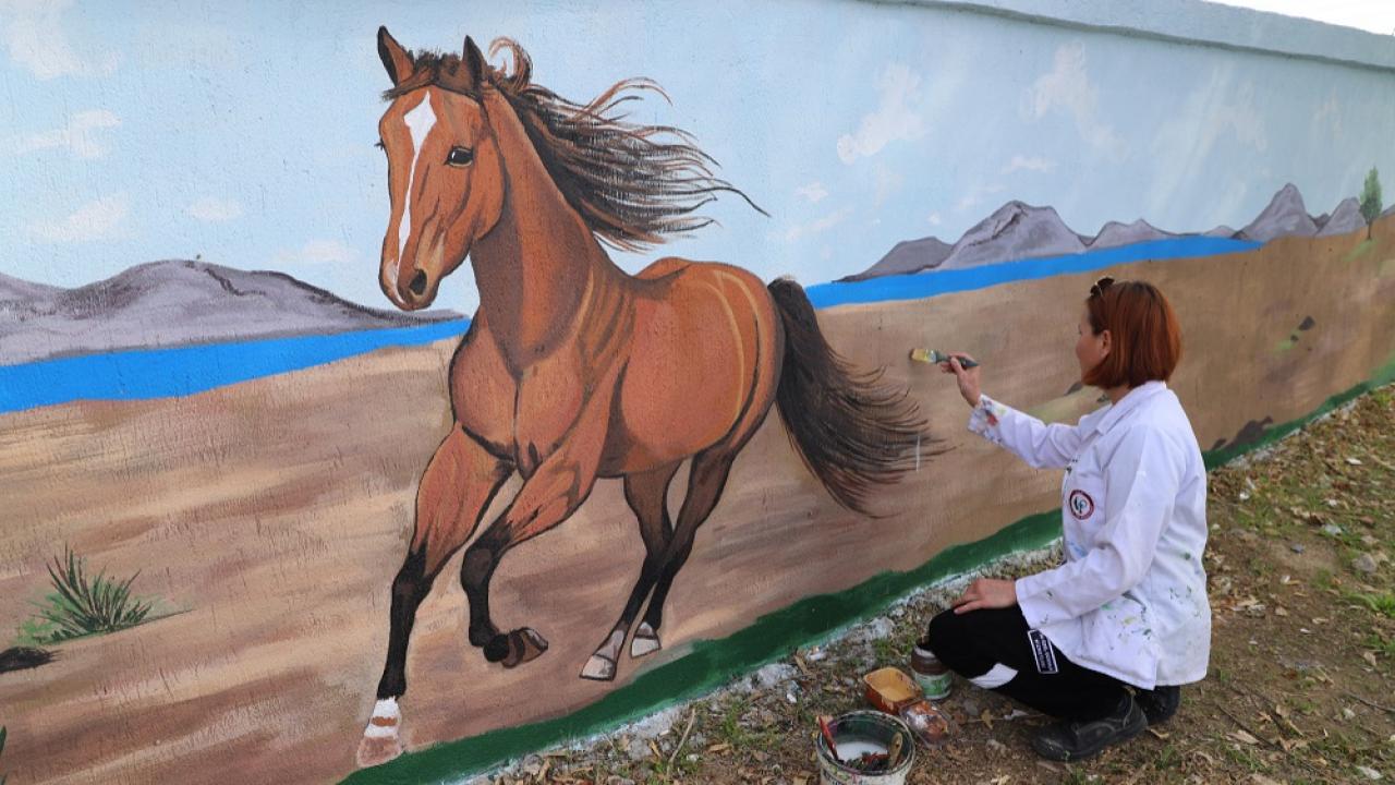 Menderes’te Akçaköy’ün duvarları tuvale dönüştü