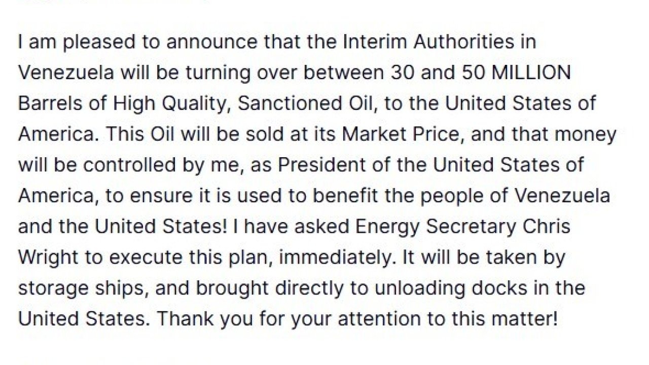 ABD Başkanı Trump: "Venezuela, 30 ila 50 milyon varil arasında petrolü ABD’ye devredecek"