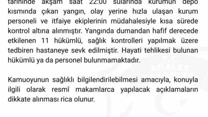 Hendek Kadın Açık Ceza İnfaz Kurumu’nda yangın: 11 hükümlü hafif yaralı