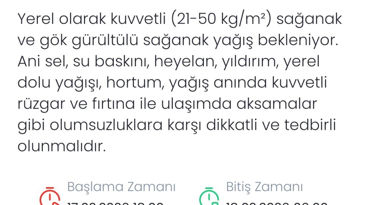 Denizli için sağanak ve gök gürültülü yağış uyarısı