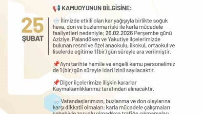 Erzurum’da okullara bir gün kar tatili