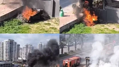 Mersin’de iş yerinin duvarına çarpan otomobil alev aldı: 1 yaralı