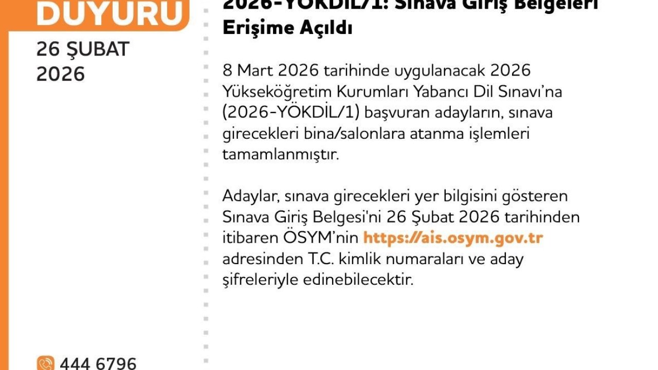 YÖKDİL’e giriş belgeleri erişime açıldı