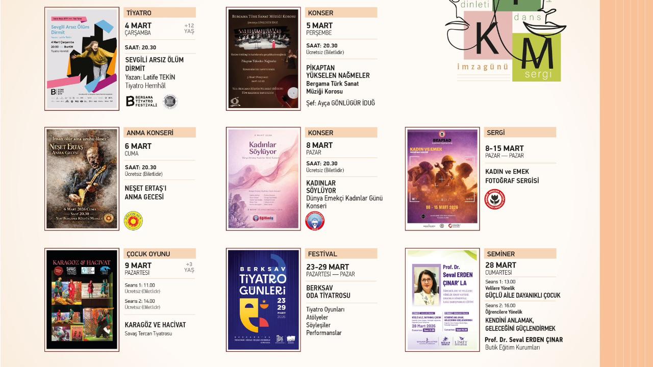 Bergama Belediyesi Kültür Merkezi’nde Mart Ayı Dopdolu Geçecek