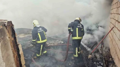 Erçiş’te ahır ve odunluk yangını