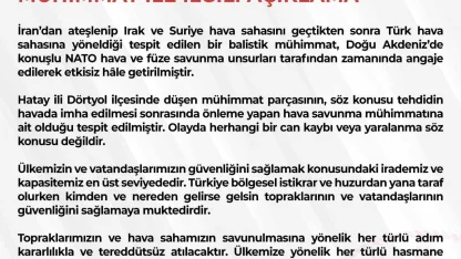 MSB: "Türk hava sahasına yönelen balistik mühimmat Doğu Akdeniz’de etkisiz hale getirildi"
