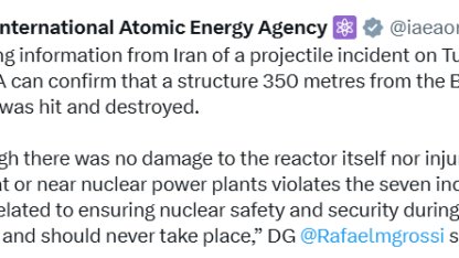 UAEA, İran’daki Buşehr Nükleer Santrali reaktörünün yakınına füze isabet ettiğini doğruladı