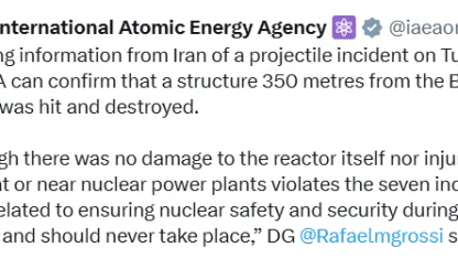 UAEA, İran’daki Buşehr Nükleer Santrali reaktörünün yakınına füze isabet ettiğini doğruladı