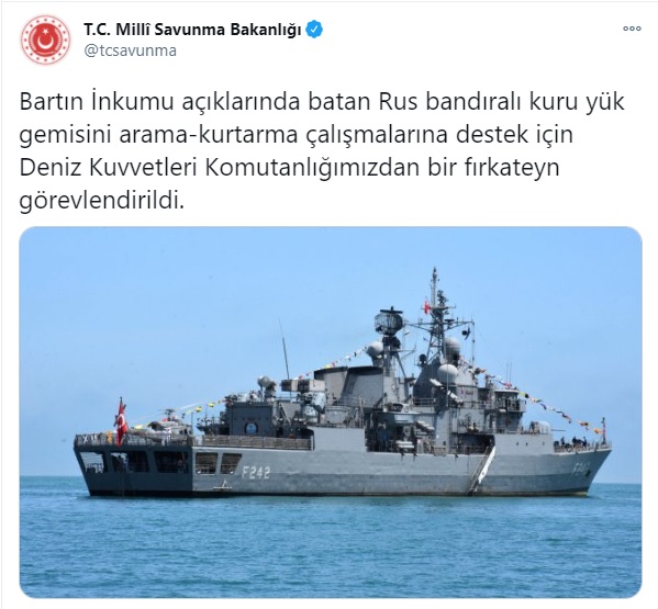İnkumu açıklarında Rus bandıralı bir kuru yük gemisi battı