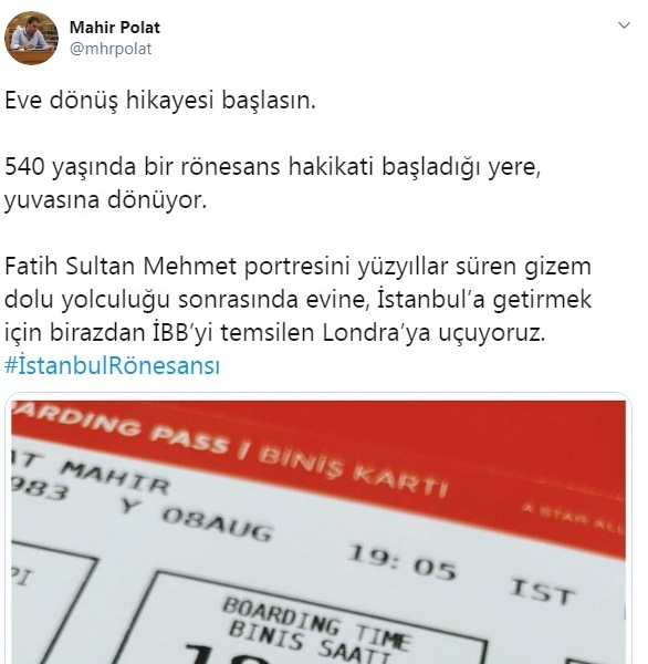 Fatih' in tablosu İstanbul yolunda