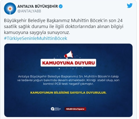 Antalya Büyükşehir Belediye Başkanı Böcek'in sağlık durumuyla ilgili son haberler