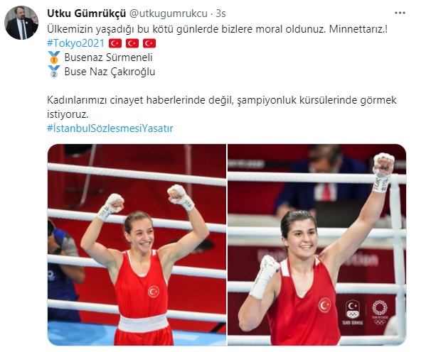 Gümrükçü'den kadın şampiyonlara tebrik, İstanbul Sözleşmesine gönderme