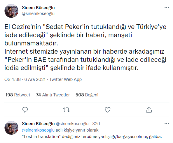 Sedat Peker'in gözaltına alındığı iddiasına çeviri hatası!