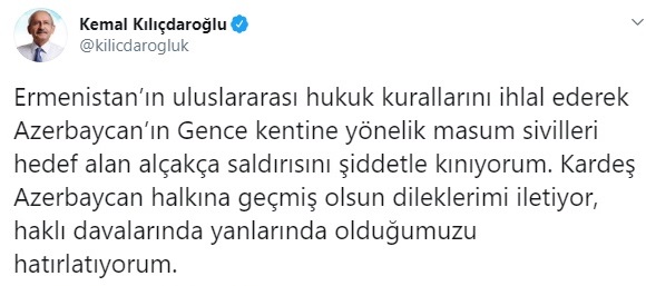 Kılıçdaroğlu' ndan Azerbeycan' a destek mesajı