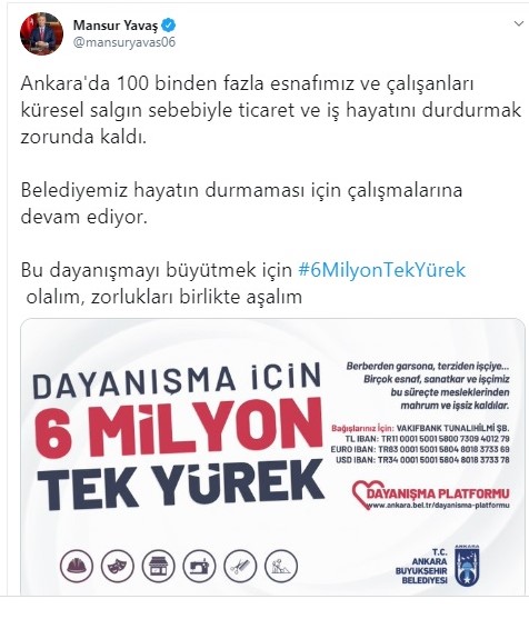 Mansur Yavaş' tan 6 Milyona Dayanışma Çağrısı
