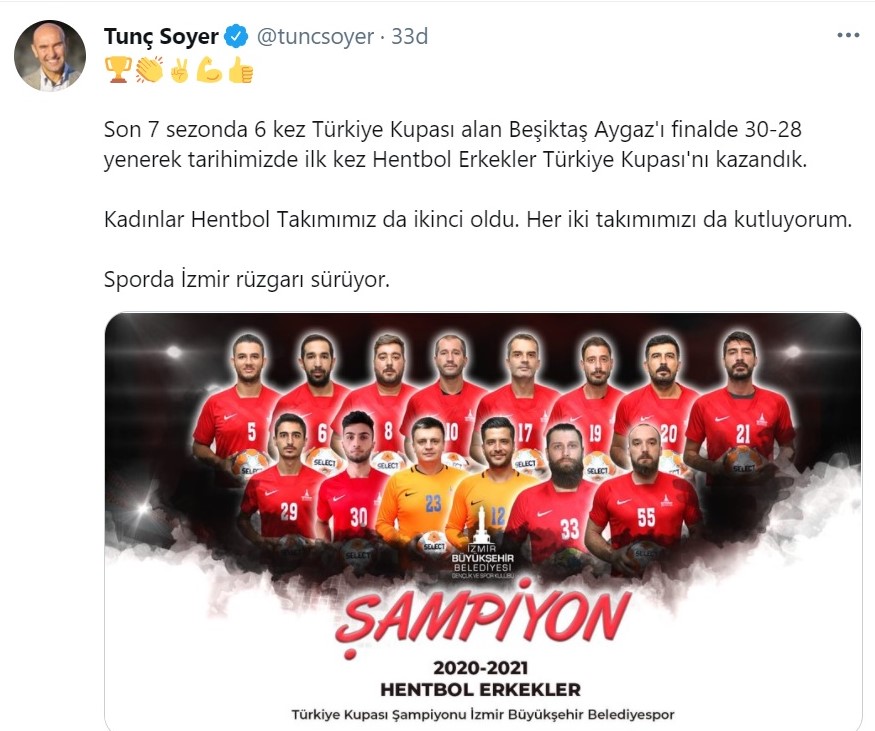 Başkan Soyer hentbol takımının şampiyonluğunu kutladı