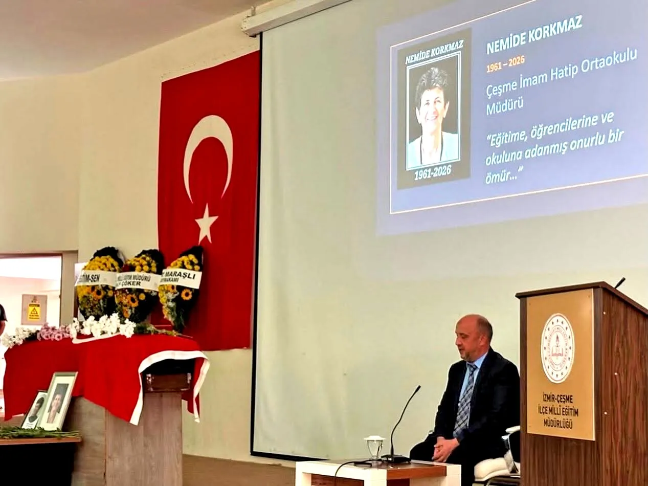 Çeşme eğitim dünyasını yasa boğan veda: Müdür Nemide Korkmaz son yolculuğuna uğurlandı