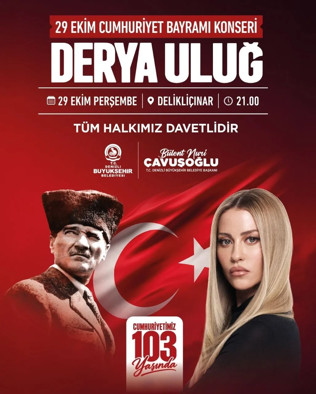 Denizli’de Cumhuriyet coşkusu Derya Uluğ ile zirveye taşınacak