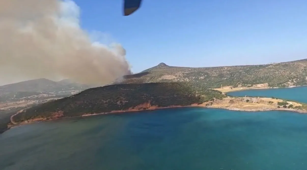 Foça ormanlarında alarm: Alevlerle mücadele havadan ve karadan devam ediyor