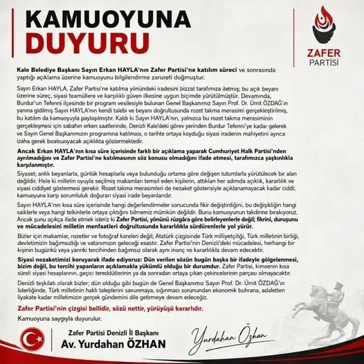 Kale Belediye Başkanı'nın "rozet" çarkı Zafer Partisi'ni kızdırdı: Sözünden döndü