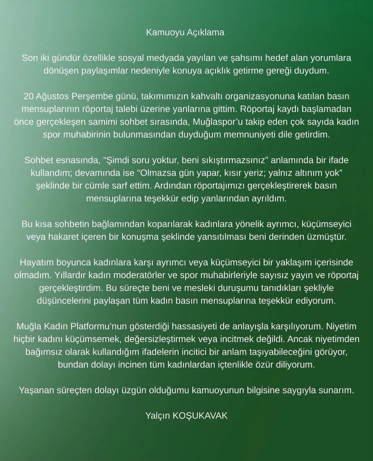 Yalçın Koşukavak'tan tartışmalı sözler için geri adım: Kamuoyuna açıklama yaptı