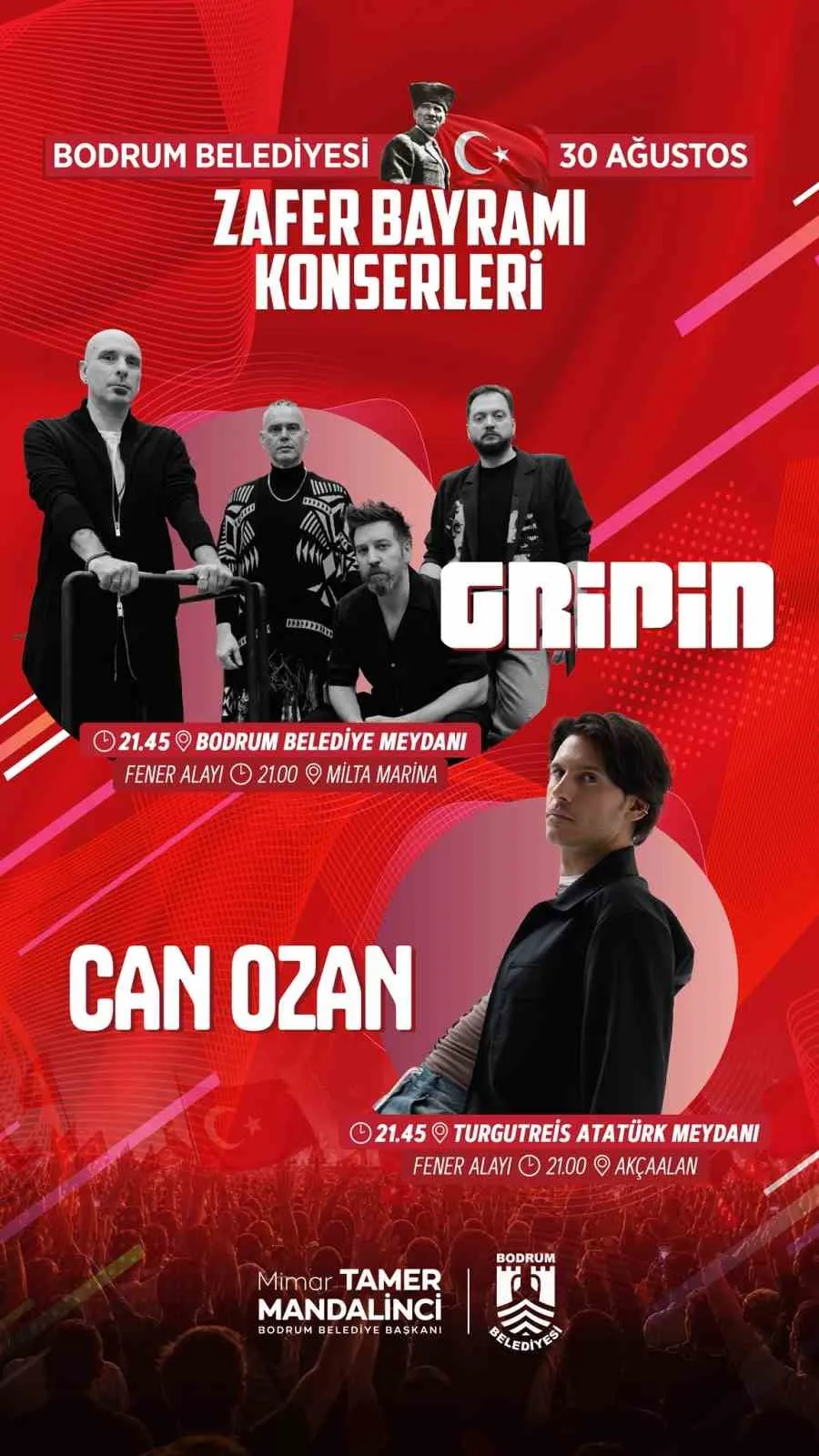 Zafer Bayramı’nda İki Ayrı Noktada Büyük Kutlama: Sahne Gripin ve Can Ozan’da