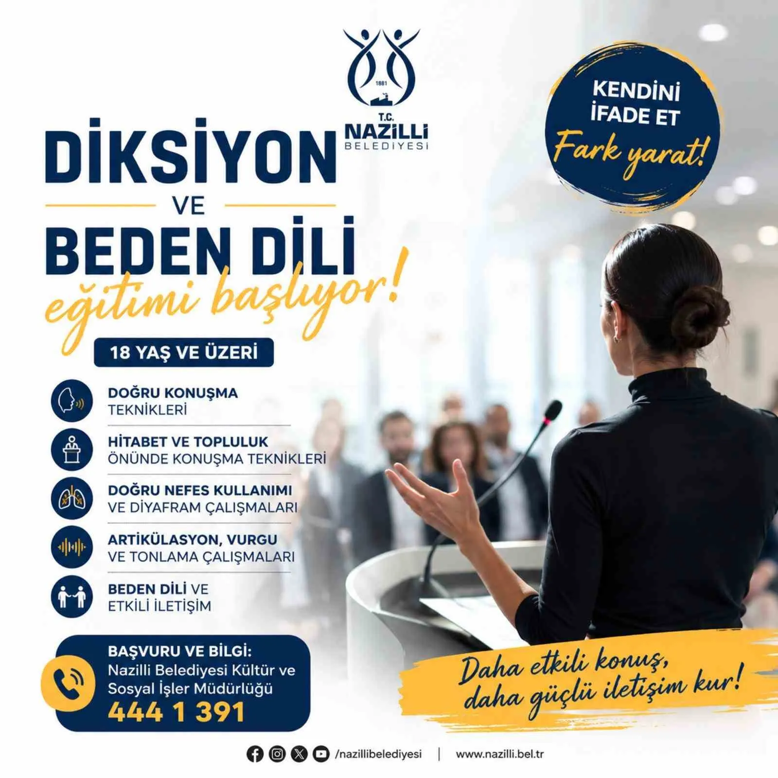 Nazilli’de Sahne Işıkları ve Etkili İletişim İçin Yeni Dönem: Kurs Kayıtları Açıldı